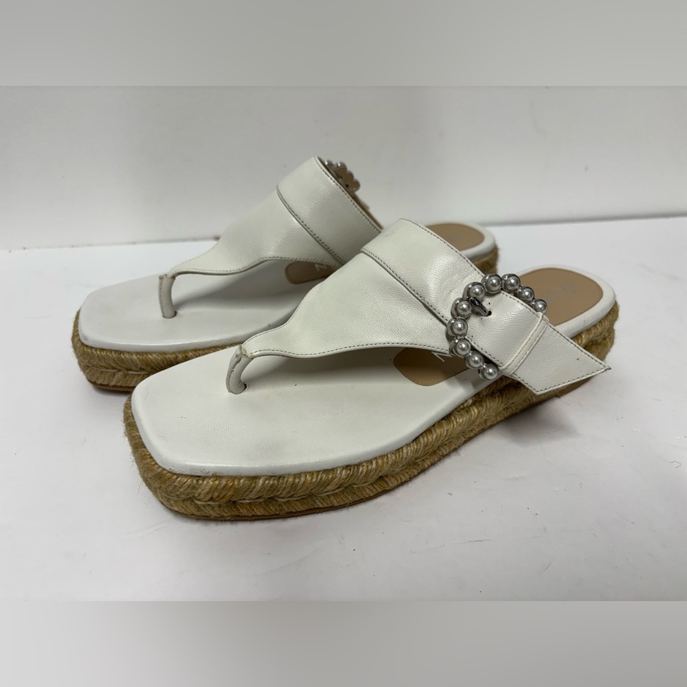 STUART WEITZMAN Pearl Buckle Thong Tan Espadrille Sandals Women’s Size 6 1/2